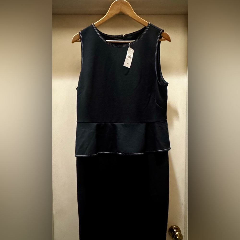 Ann Taylor Black Sleeveless Peplum Dress with White Stitching